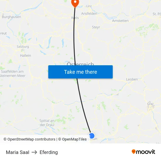 Maria Saal to Eferding map