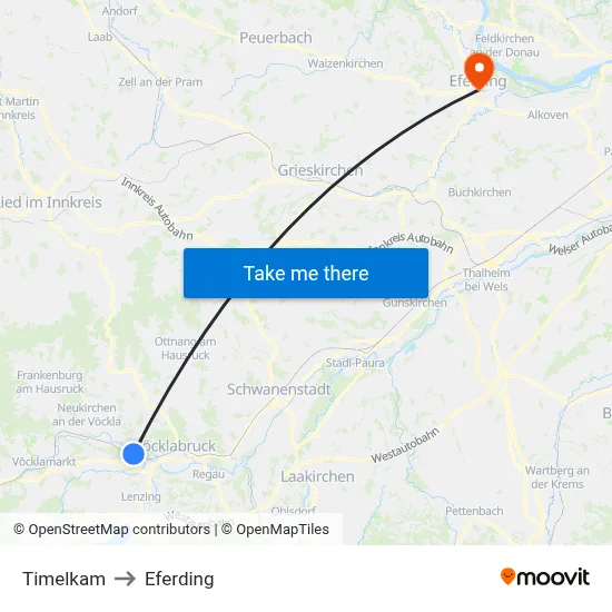 Timelkam to Eferding map
