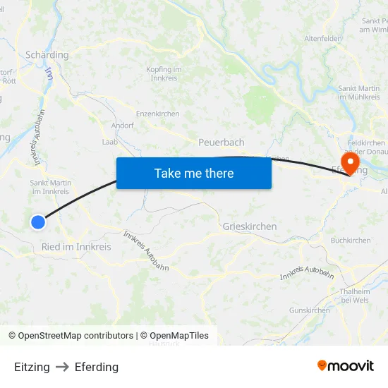 Eitzing to Eferding map