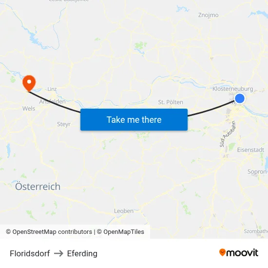 Floridsdorf to Eferding map