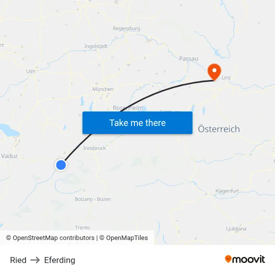 Ried to Eferding map