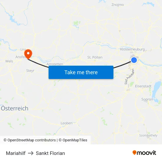 Mariahilf to Sankt Florian map