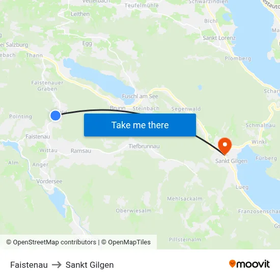 Faistenau to Sankt Gilgen map