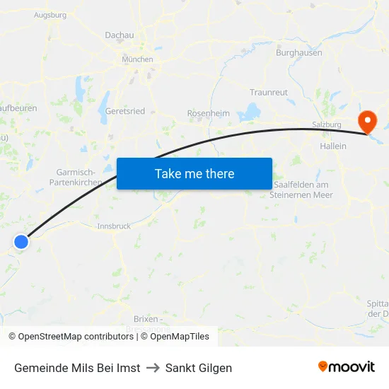 Gemeinde Mils Bei Imst to Sankt Gilgen map