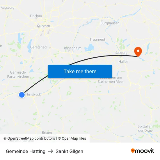 Gemeinde Hatting to Sankt Gilgen map