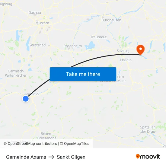 Gemeinde Axams to Sankt Gilgen map