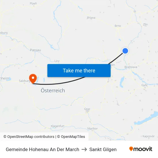 Gemeinde Hohenau An Der March to Sankt Gilgen map