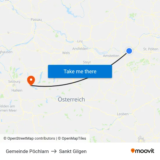Gemeinde Pöchlarn to Sankt Gilgen map