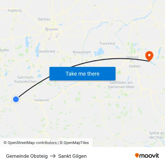 Gemeinde Obsteig to Sankt Gilgen map