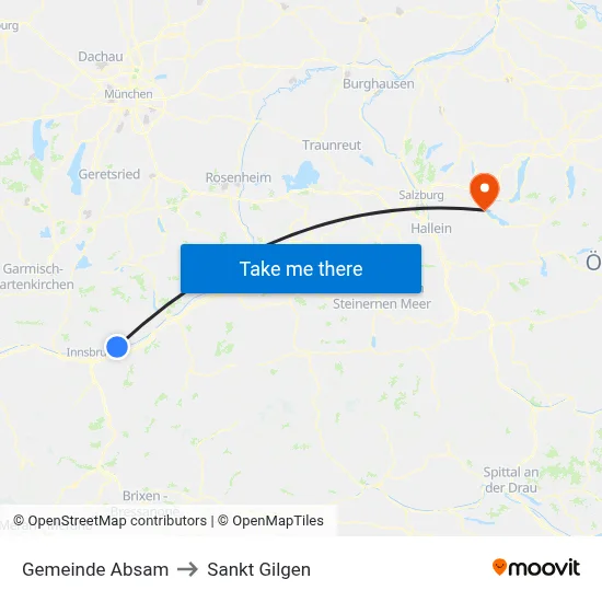 Gemeinde Absam to Sankt Gilgen map