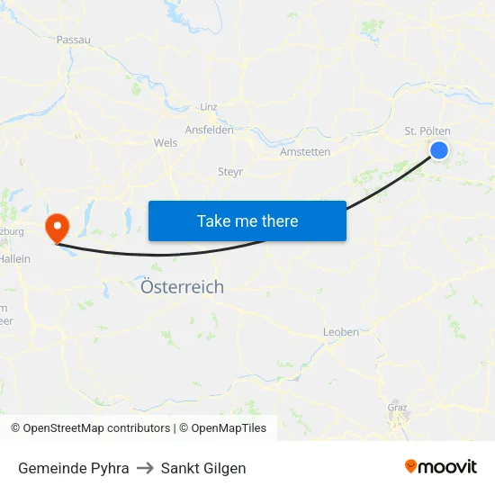 Gemeinde Pyhra to Sankt Gilgen map