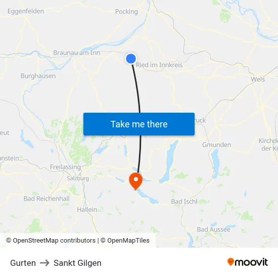 Gurten to Sankt Gilgen map
