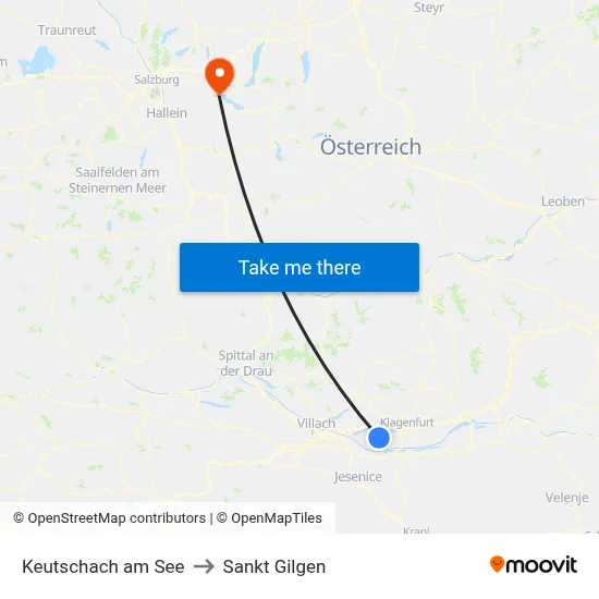 Keutschach am See to Sankt Gilgen map