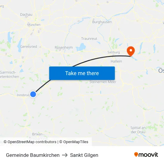 Gemeinde Baumkirchen to Sankt Gilgen map