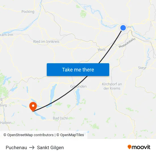 Puchenau to Sankt Gilgen map