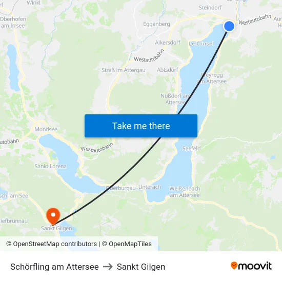 Schörfling am Attersee to Sankt Gilgen map