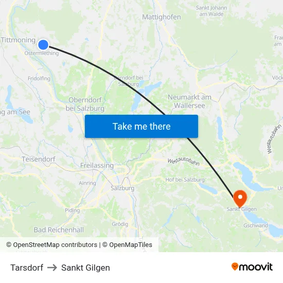 Tarsdorf to Sankt Gilgen map