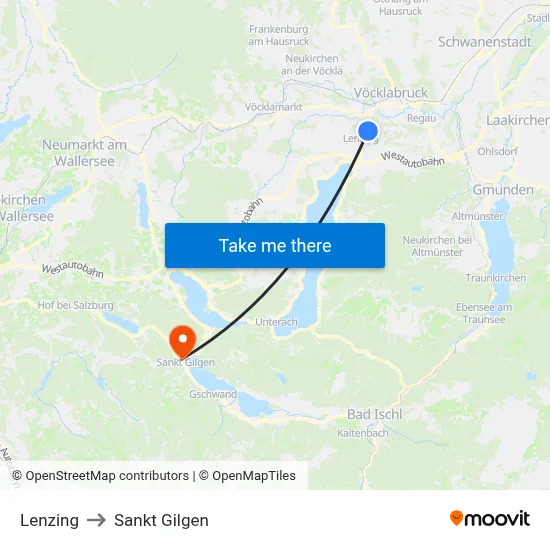 Lenzing to Sankt Gilgen map
