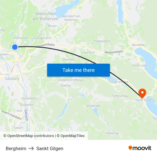 Bergheim to Sankt Gilgen map