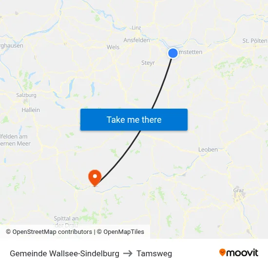 Gemeinde Wallsee-Sindelburg to Tamsweg map