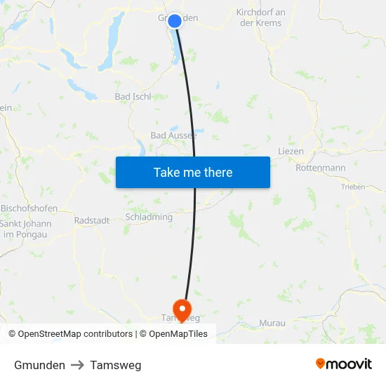 Gmunden to Tamsweg map