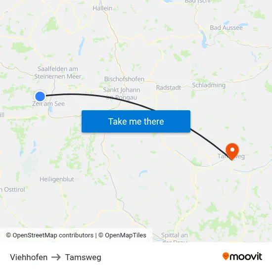 Viehhofen to Tamsweg map