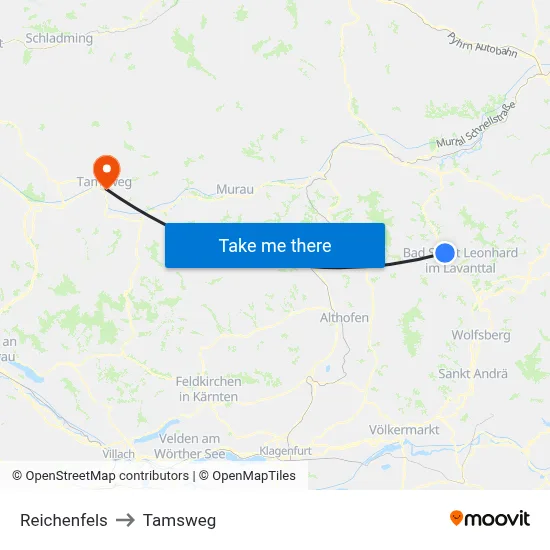 Reichenfels to Tamsweg map