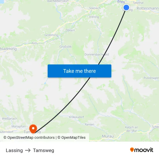Lassing to Tamsweg map