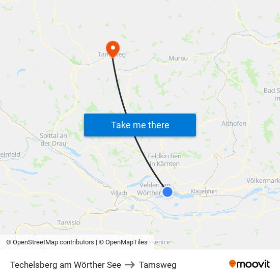 Techelsberg am Wörther See to Tamsweg map