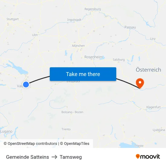 Gemeinde Satteins to Tamsweg map