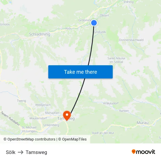 Sölk to Tamsweg map