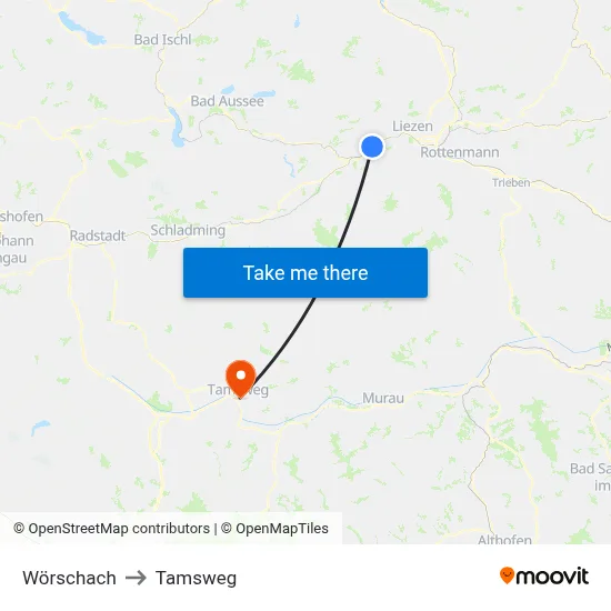 Wörschach to Tamsweg map