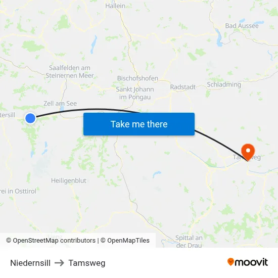 Niedernsill to Tamsweg map