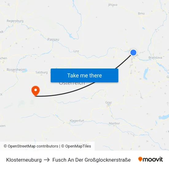 Klosterneuburg to Fusch An Der Großglocknerstraße map