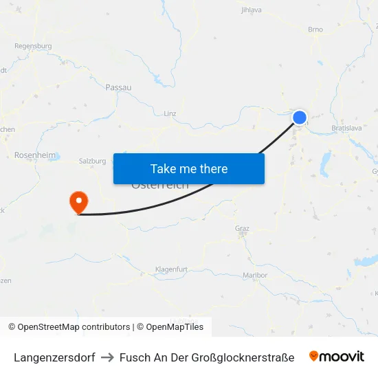 Langenzersdorf to Fusch An Der Großglocknerstraße map