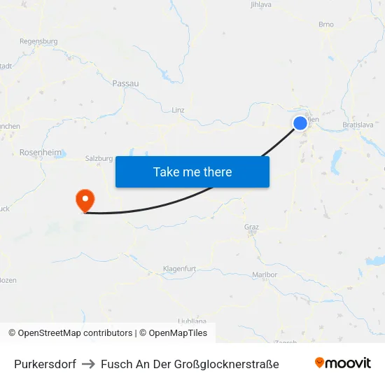Purkersdorf to Fusch An Der Großglocknerstraße map
