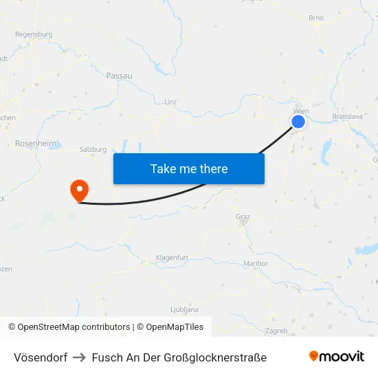 Vösendorf to Fusch An Der Großglocknerstraße map