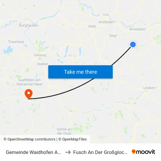 Gemeinde Waidhofen An Der Ybbs to Fusch An Der Großglocknerstraße map