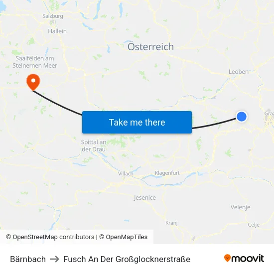 Bärnbach to Fusch An Der Großglocknerstraße map