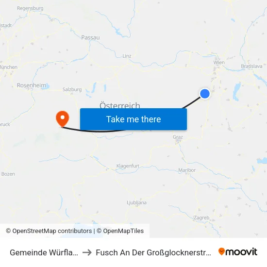 Gemeinde Würflach to Fusch An Der Großglocknerstraße map