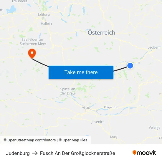 Judenburg to Fusch An Der Großglocknerstraße map