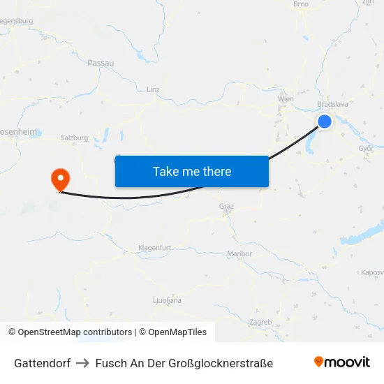 Gattendorf to Fusch An Der Großglocknerstraße map