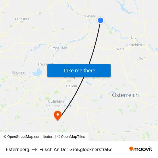 Esternberg to Fusch An Der Großglocknerstraße map