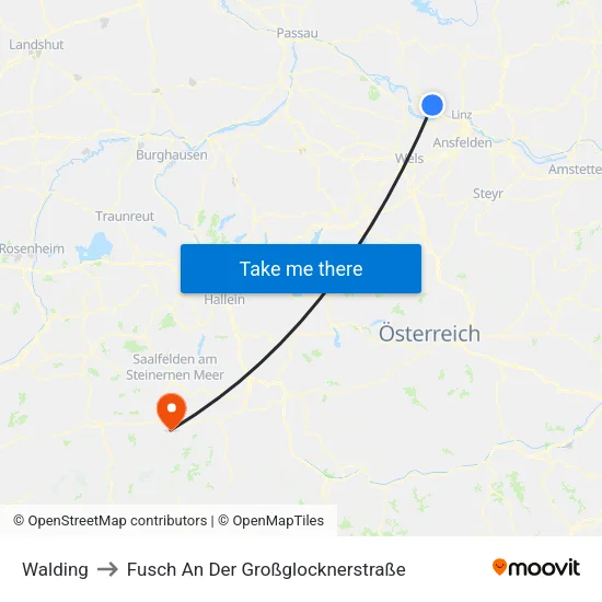 Walding to Fusch An Der Großglocknerstraße map