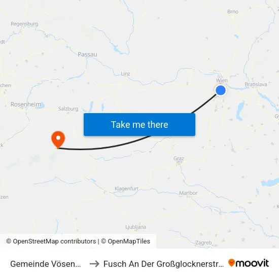 Gemeinde Vösendorf to Fusch An Der Großglocknerstraße map