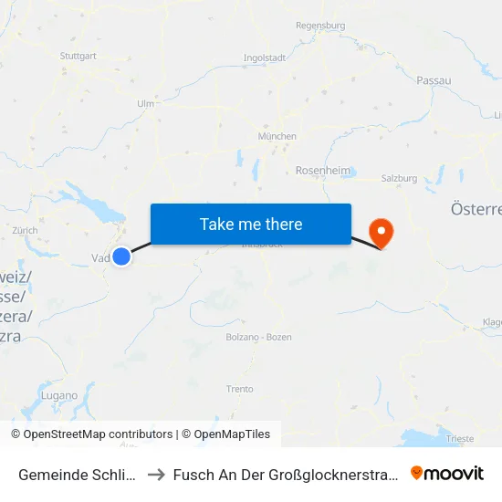 Gemeinde Schlins to Fusch An Der Großglocknerstraße map