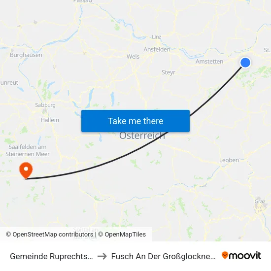 Gemeinde Ruprechtshofen to Fusch An Der Großglocknerstraße map
