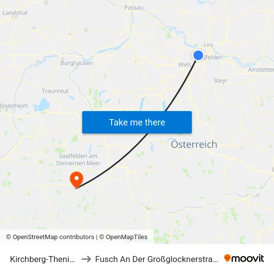 Kirchberg-Thening to Fusch An Der Großglocknerstraße map