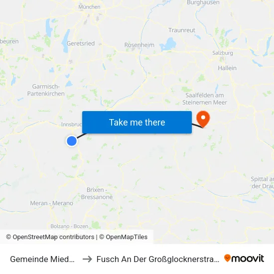 Gemeinde Mieders to Fusch An Der Großglocknerstraße map