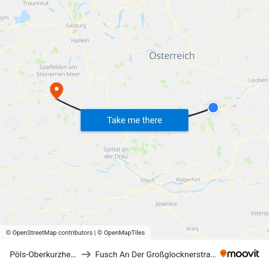 Pöls-Oberkurzheim to Fusch An Der Großglocknerstraße map